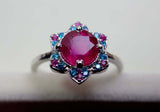 2.25ct Engagement Ring Round Cut Pink Ruby Flower 14k White Gold Finish