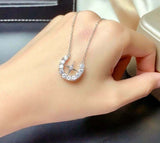 2.1ct Diamond Pendant with Chain Round Cut Star Horse Shoe 14k White Gold Finish
