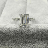3.5Ct Emerald Cut Diamond Solitaire Ring 14K White Gold Finish with Round Accent