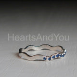 0.5ct Round Cut Simulated Sapphire Dainty Wave Wedding Band 14k WhiteGold Plated