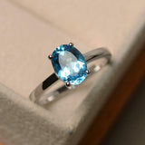 2.25ct Engagement Ring Oval Cut Blue Topaz 4 Prong Solitaire 14k White Gold Over