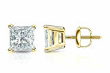 4 Prong Stud Earrings 0.74ct Princess Cut VVS1D Diamond 14k Yellow Gold Finish