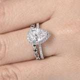 2.5ct Pear Cut Diamond Engagement Ring Halo Bridal Set 14k White Gold Finish