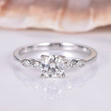 Five Stone Solitaire Engagement Ring 1ct Round Cut Diamond 14k White Gold Finish