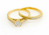 Filigree Bridal Set Engagement Ring 2ct Round Cut Diamond 14k Yellow Gold Finish