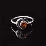 0.3ct Engagement Ring Round Cut Yellow Citrine Crescent Moon 14k White Gold Over
