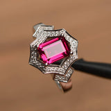 1.5ct Emerald Cut Pink Ruby Accent Solitaire Engagement Ring 14k White Gold Over