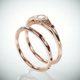 1.75Ct Round Cut Diamond Ruby Bridal Set Minimalist Ring 14K Rose Gold Finish