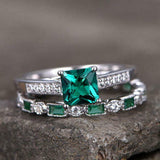 2.2ct Engagement Ring Princess Cut Emerald Bridal Set Band 14k White Gold Finish