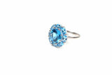 2.2ct Engagement Ring Round Cut Blue Topaz Halo Minimalist 14k White Gold Finish