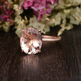 1ct Oval Cut Morganite Solitaire Minimalist Engagement Ring 14k Rose Gold Finish
