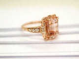 2.2ct Engagement Ring Emerald Cut Peach Morganite Halo 14k Rose Gold Finish