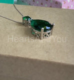 1ct Pear Simulated Green Emerald Two Stone Pendant 14k WhiteGold Plated NO CHAIN
