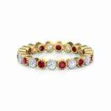 2ct Round Pink Ruby Alternate Diamond Eternity Wedding Band 14k Yellow Gold Over