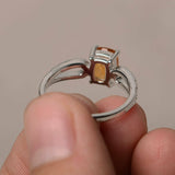 0.6ct Cushion Cut Yellow Citrine Engagement Ring 14k White Gold Finish Solitaire