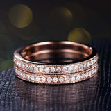 2ct Round Cut Diamond Milgrain Half Eternity Wedding Bands 14k Rose Gold Finish