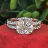 2ct Cushion Cut Simulated Diamond Bridal Set Full Eternity 14k White Gold Plated
