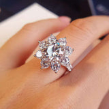 2.2ct Round Cut Moissanite Floral Halo Engagement Ring 14k White Gold Plated