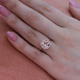 1.2ct Cushion Cut Peach Morganite Halo Engagement Ring 14k Rose Gold Finish
