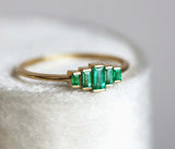 1.2ct Baguette Green Emerald Engagement Ring 14k Yellow Gold Finish 5 Stone Step