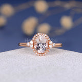 1.5ct Oval Cut Simulated Morganite Halo Engagement Ring 14k Rose Gold Plated