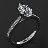 Accents with Solitaire Engagement Ring 1.2ct Marquise Diamond 14k WhiteGold Over