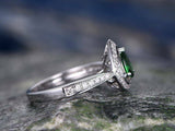 2.25ct Pear Cut Green Emerald Halo Solitaire Engagement Ring 18K White Gold Over