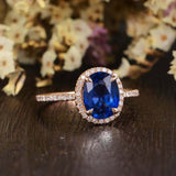 2.3ct Oval Cut Blue Sapphire Diamond Halo Solitaire Ring 14k Rose Gold Finish