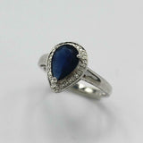 2ct Pear Cut Blue Sapphire Engagement Ring Halo Solitaire 14k White Gold Finish
