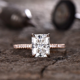 1.7ct Engagement Ring Radiant Cut Diamond Solitaire Accent 14k Rose Gold Finish