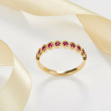 1ct Round Cut Pink Ruby Wedding Band Ring Hexagon Stackable 14k Yellow Gold Over