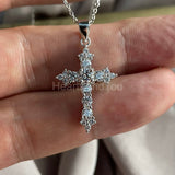 1ct Round Cut Moissanite Jesus Cross Pendant with Chain 14k White Gold Plated
