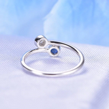 0.2ct Round Blue Sapphire Engagement Ring Two Stone Bypass 14k White Gold Finish