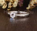 0.5ct Round Cut Moissanite Solitaire with Accents Ring 14k White Gold Plated