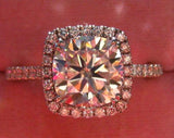 Round Accents Halo Engagement Ring 2.3ct Cushion Cut Diamond 14k White Gold Over