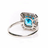 1.6ct Asscher Cut Blue Aquamarine Engagement Ring Halo 14k White Gold Finish