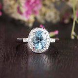 2.2ct Oval Cut Blue Aquamarine Diamond Halo Solitaire Ring 14k White Gold Finish