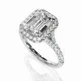 5Ct Emerald Cut Diamond Halo Engagement Split Shank Ring 14K White Gold Finish