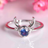 0.3ct Round Cut Blue Sapphire Engagement Ring Deer Antler 14k White Gold Finish
