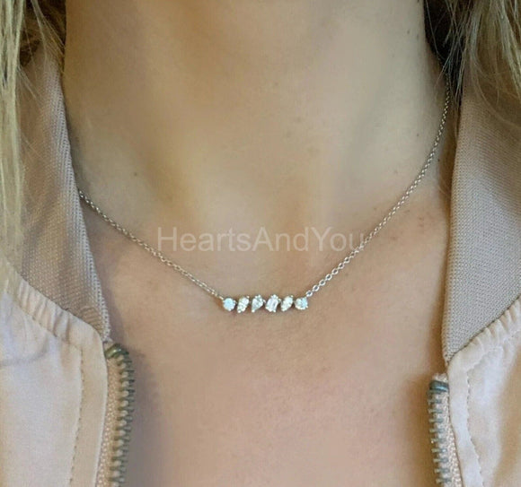 1ct Multi Cut Simulated Diamond Vertical Bar Pendant Chain 14k White Gold Plated