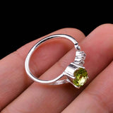 0.5ct Oval Cut Green Peridot Solitaire with Accent Ring 14k White Gold Finish