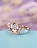 2ct Cushion Cut Peach Morganite Engagement Ring Halo Diamond 14k RoseGold Finish