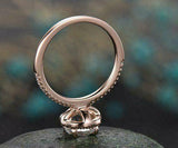 1.5ct Round Cut Peach Morganite Engagement Ring 14k RoseGold Over Halo Solitaire