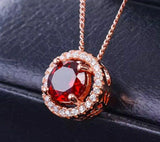 2.3ct Round Cut Red Garnet Halo Solitaire Pendant with Chain 14k RoseGold Finish