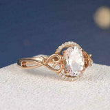 2.5ct Oval Cut Peach Morganite Engagement Ring 14k Rose Gold Over Unique Design