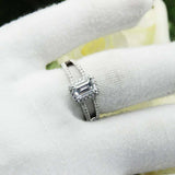 2.7ct Emerald Cut Diamond Engagement Ring Halo Split Shank 14k White Gold Finish