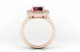 2ct Cushion Red Garnet Milgrain Floral Halo Engagement Ring 14k Rose Gold Finish