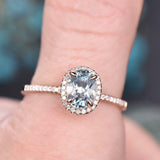 2Ct Oval Cut Blue Aquamarine Halo Solitaire Engagement Ring 18K Rose Gold Finish