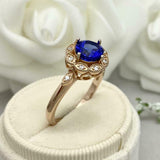 2.2ct Engagement Ring Round Cut Blue Sapphire Milgrain Halo 14k Rose Gold Finish