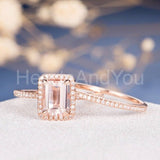 2ct Emerald Cut Simulated Morganite Half Eternity Bridal Set 14k RoseGold Plated